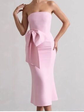 Club LondonStrapless Pink Bow Midi Dress